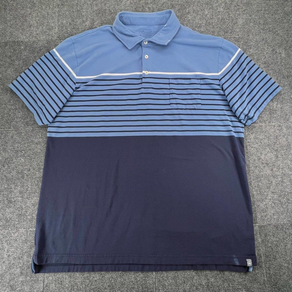 Peter Millar Polo Shirt Mens XL Blue Color Block Stripe Performance Short Sleeve
